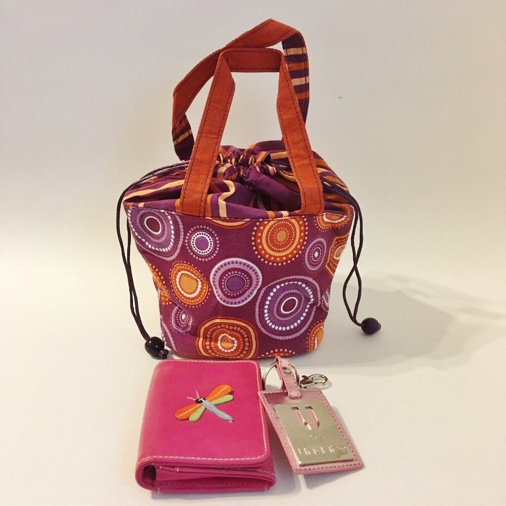 Purse Wallet Key Chain Avon Draw String Hand Bag Dragonfly Clutch Ungaro Logo